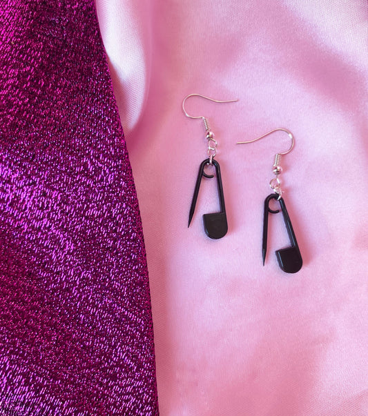 Black safety pin earrings