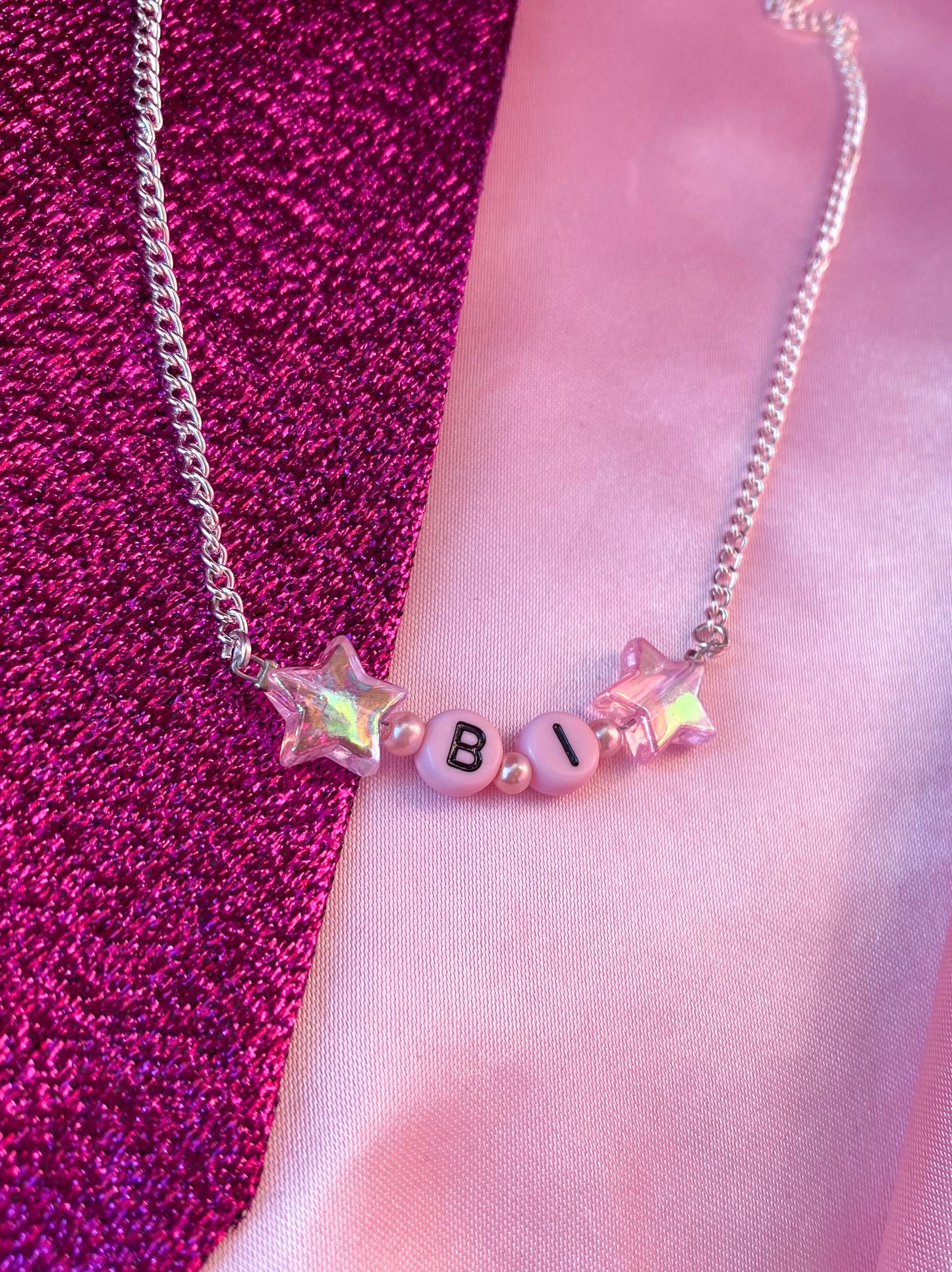 Pink BI letter bead necklace