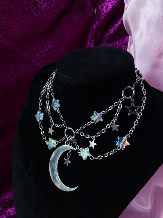 Moon and star celestial whimisgoth handmade necklace