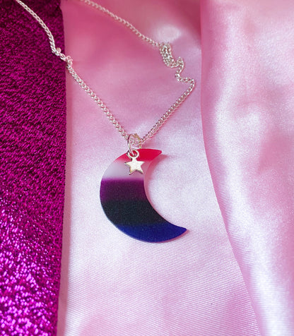 Genderfluid pride flag moon necklace