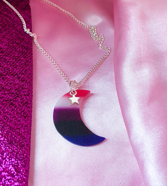 Genderfluid pride flag moon necklace