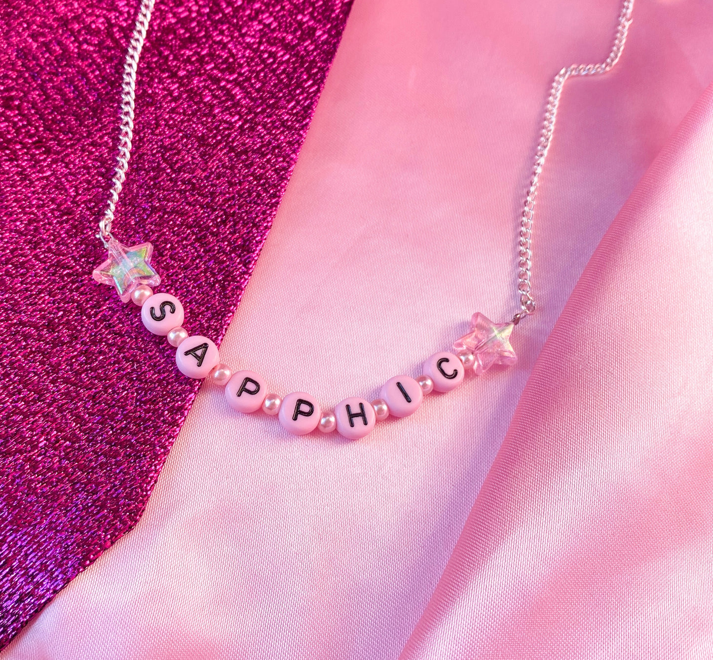 Pink SAPPHIC letter bead necklace