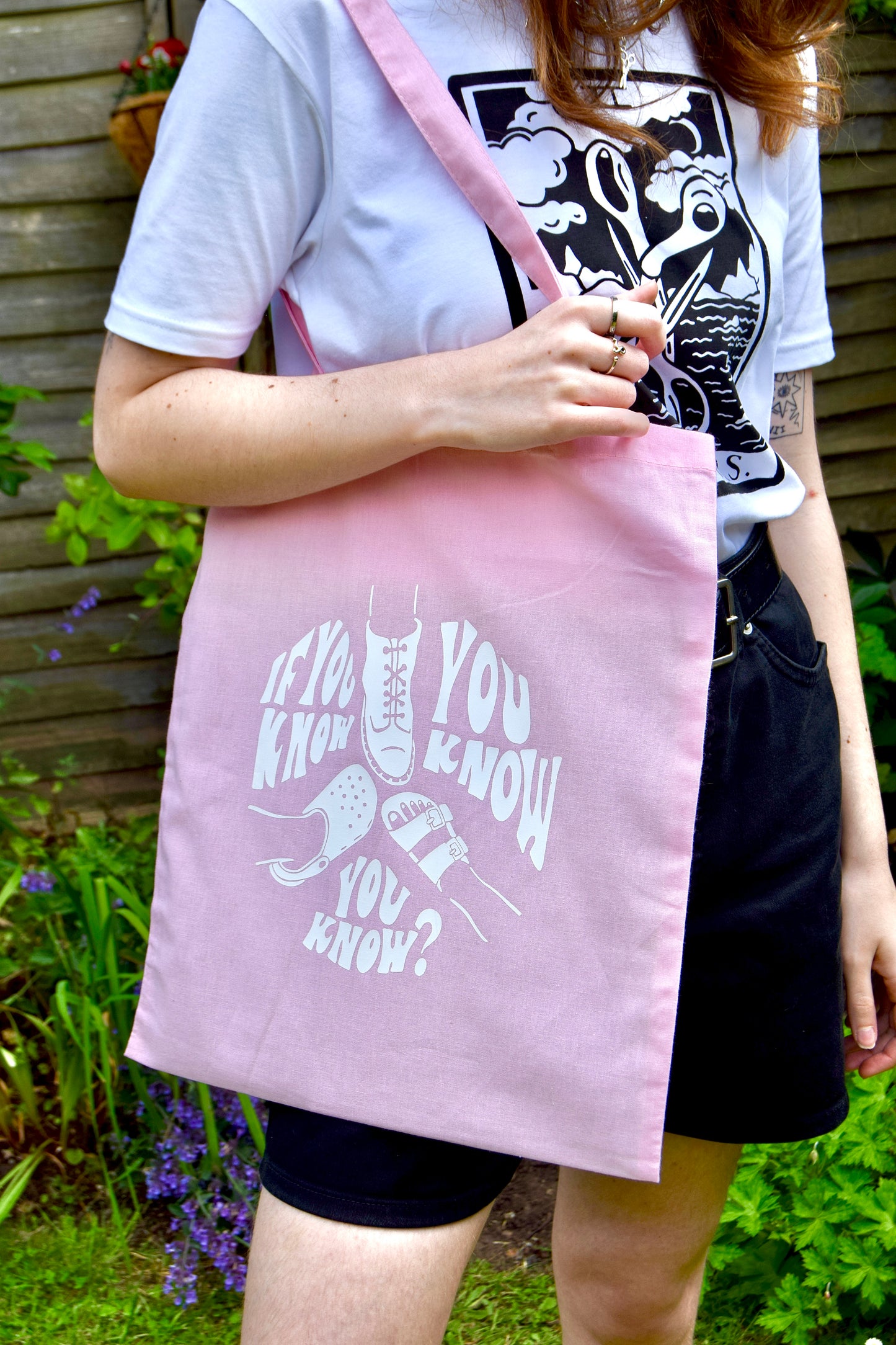 Sapphic shoes, pink lesbian pride tote bag