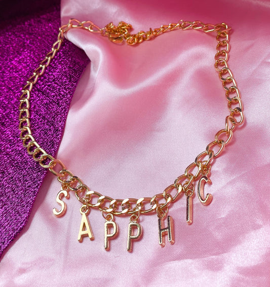 Chunky SAPPHIC gold colour letter charm necklace