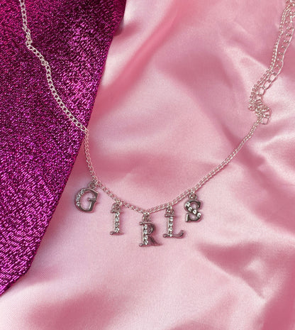 GIRLS Diamanté silver letter sparkly necklace