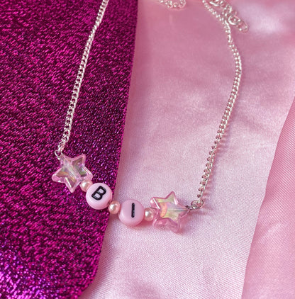 Pink BI letter bead necklace
