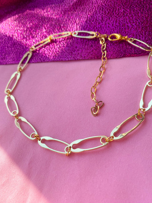 Golden safety pin charm necklace, alternative punk necklace