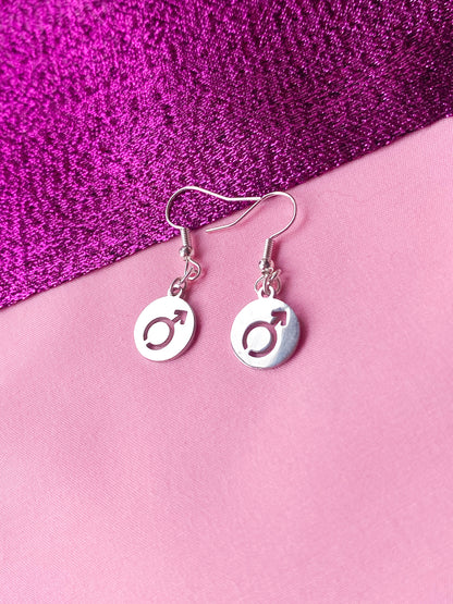Mars symbol circle charm earrings