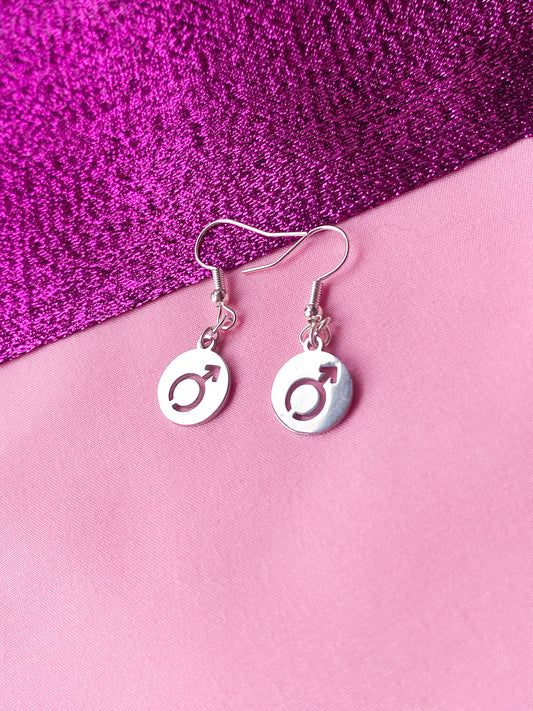 Mars symbol circle charm earrings