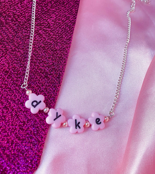 Pink Dyke flower shape bead letter bead necklace