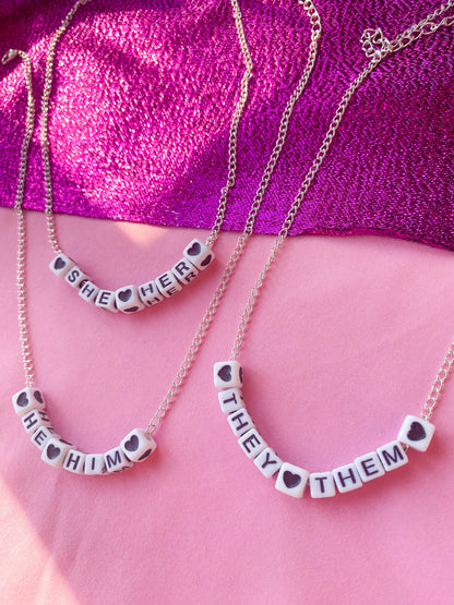 Pronoun letter bead necklace