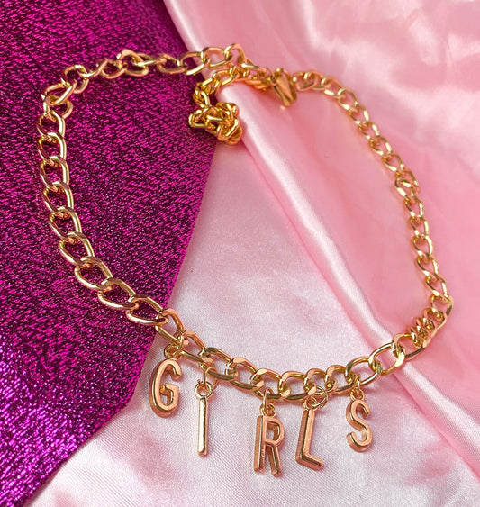 Chunky GIRLS gold colour letter charm necklace