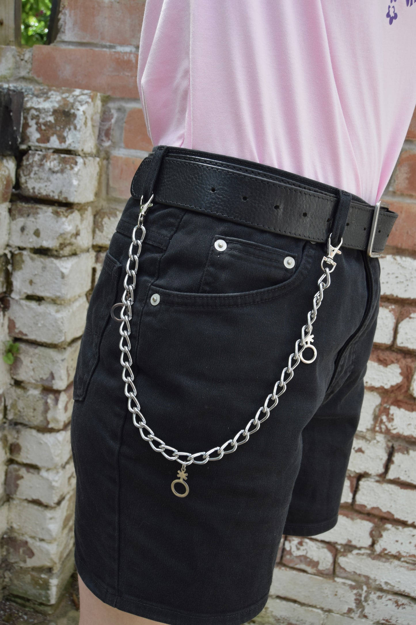 Jean chain with multiple Non binary symbol charms