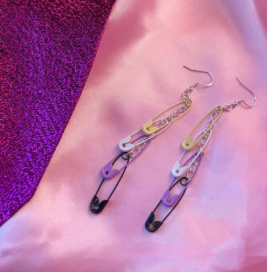 Non binary pride flag safety pin earrings