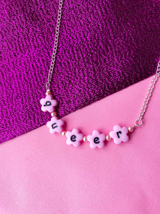 Pink Queer flower shape bead letter necklace