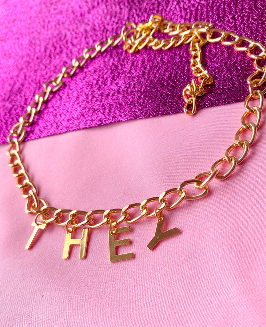 THEY gold colour letter charm necklace