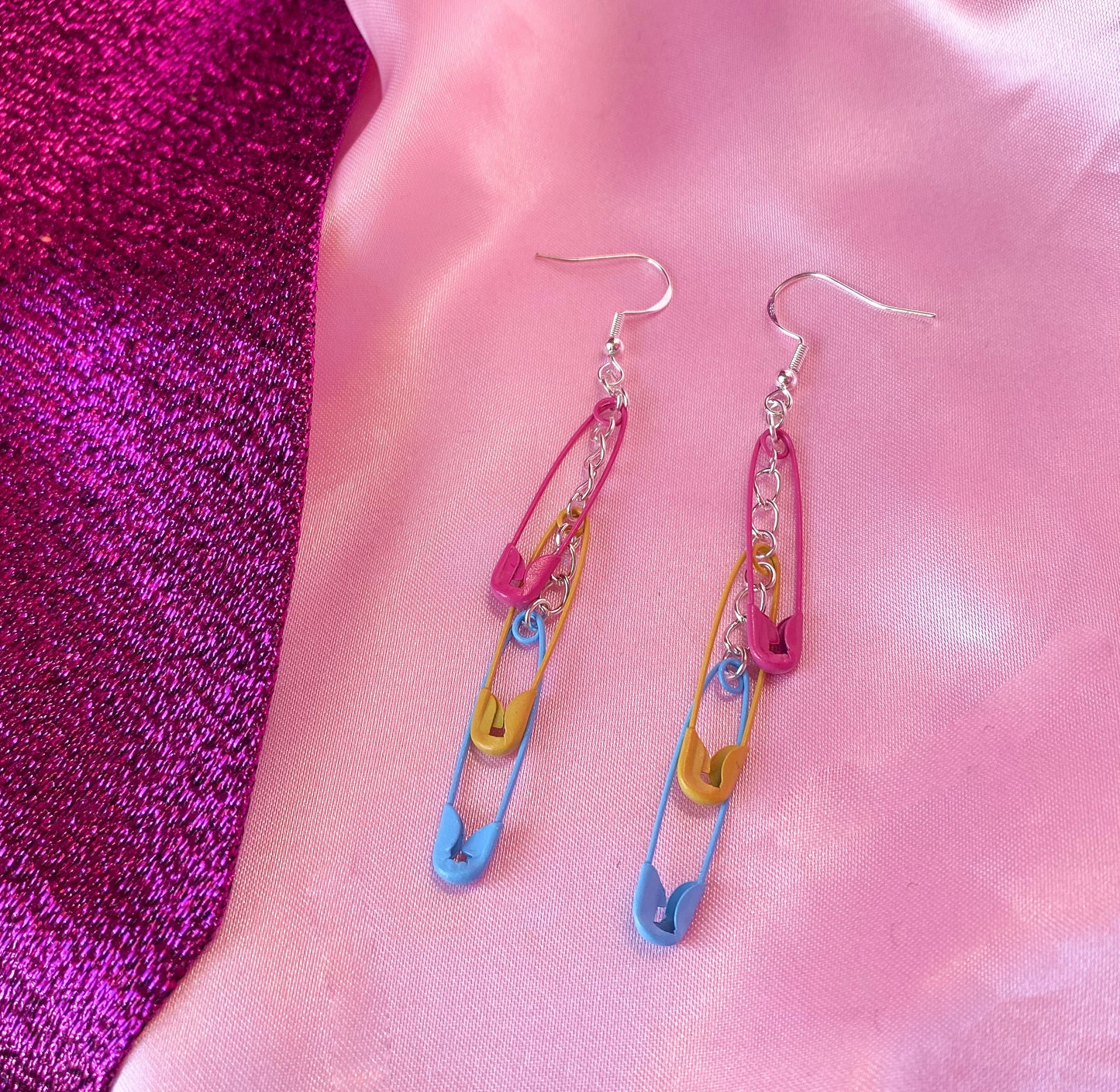Pansexual pride flag safety pin earrings