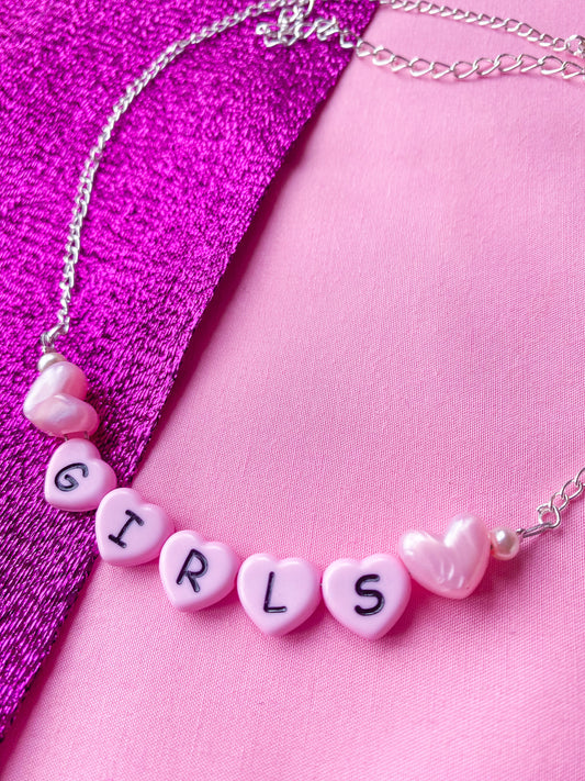 Pink Girls love heart letter bead necklace