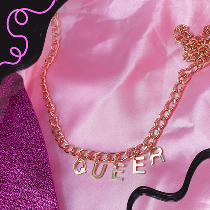 QUEER gold colour letter charm necklace