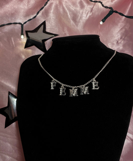 Femme Diamanté sparkly silver letter charm necklace
