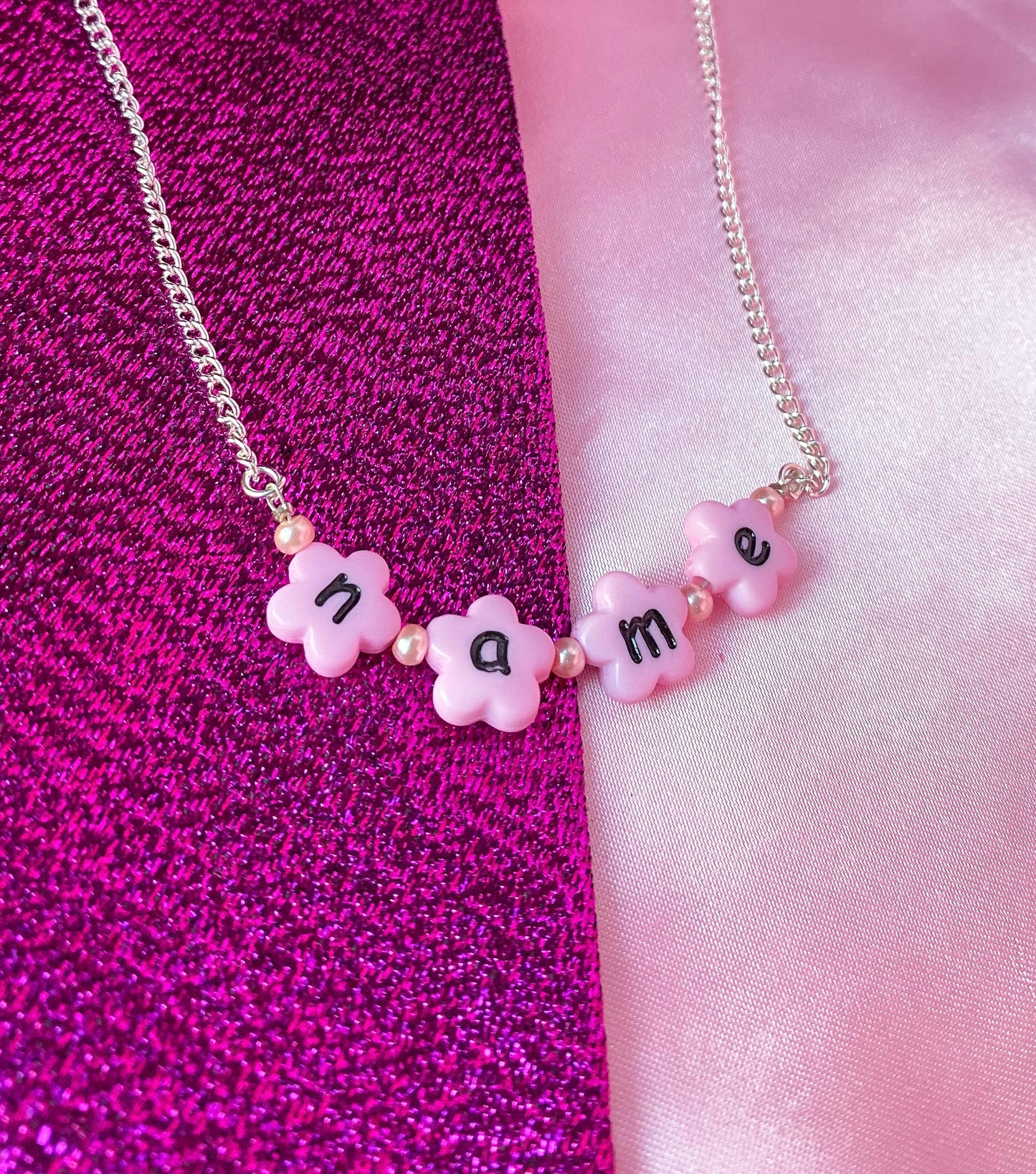 Pink flower letter bead customisable NAME or WORD necklace