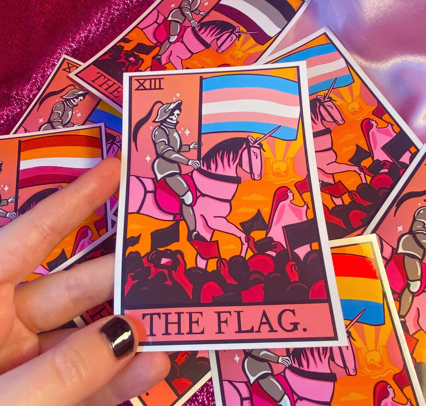 Transgender flag tarot card sticker.
