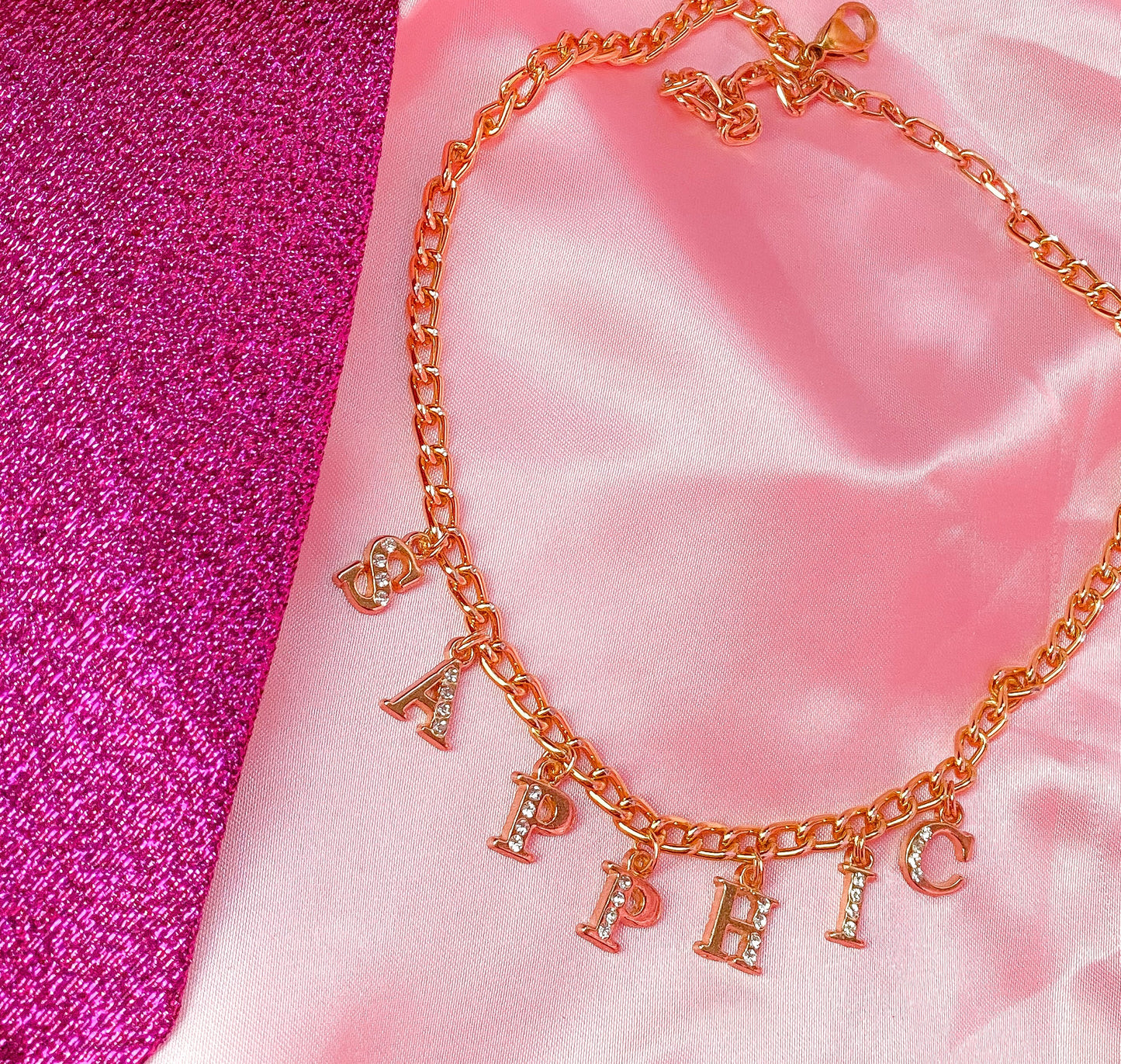 Diamanté SAPPHIC gold colour letter charm necklace