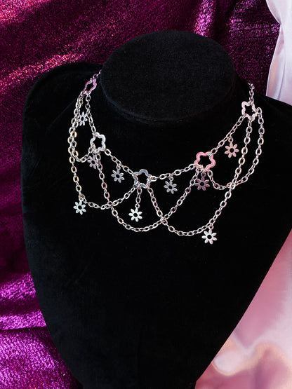Layered flower necklace choker, handmade whimsigoth grunge fairy style statement necklace