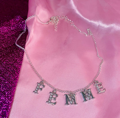 Femme Diamanté sparkly silver letter charm necklace