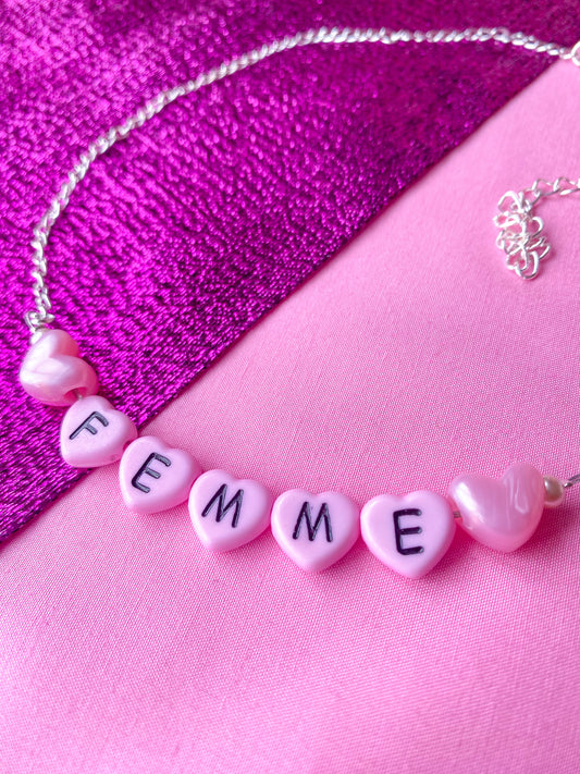 Pink Femme love heart letter bead necklace