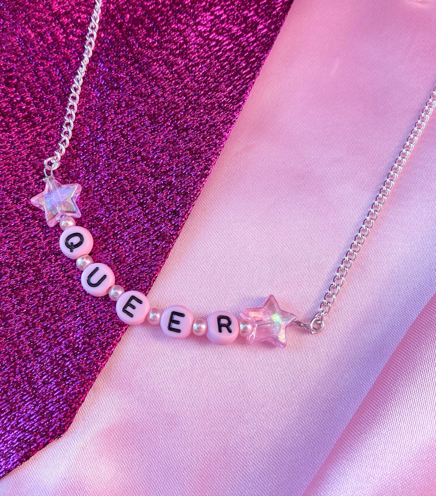 Pink queer letter bead necklace