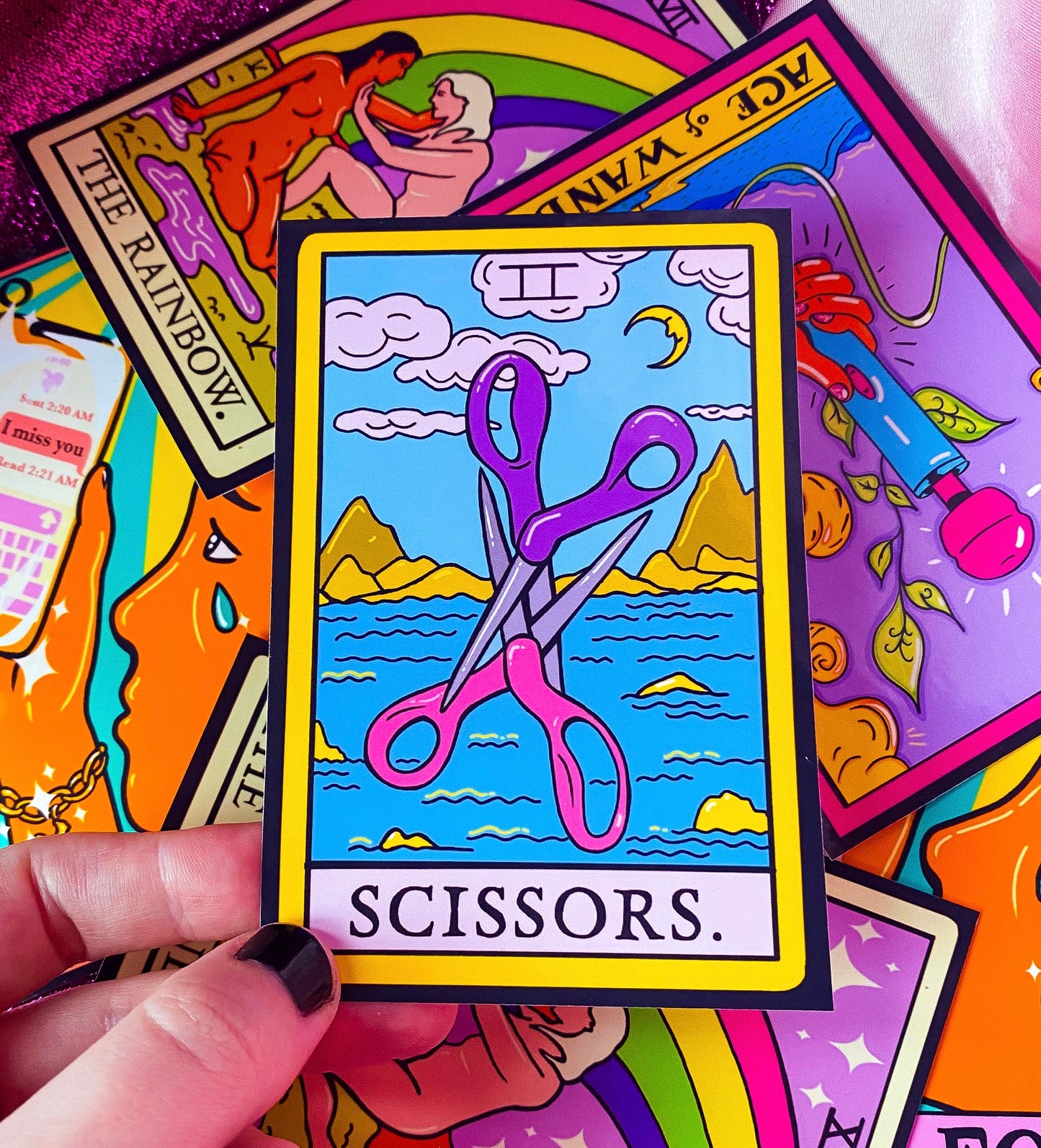 Scissors sticker, lesbian pride tarot card sticker
