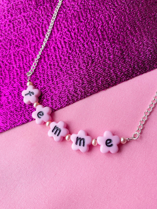 Pink Femme flower shape letter bead necklace