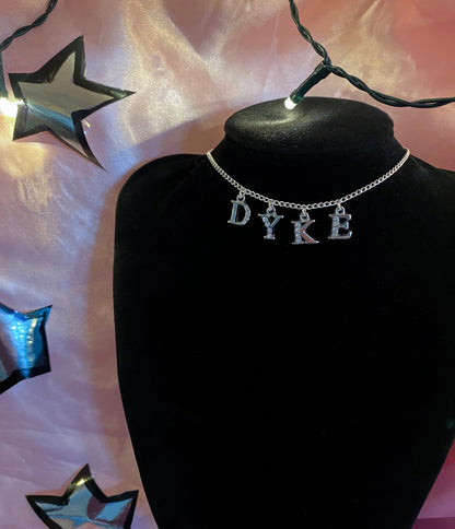 DYKE Diamanté silver colour word sparkly necklace