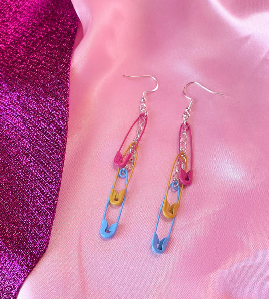 Pansexual pride flag safety pin earrings