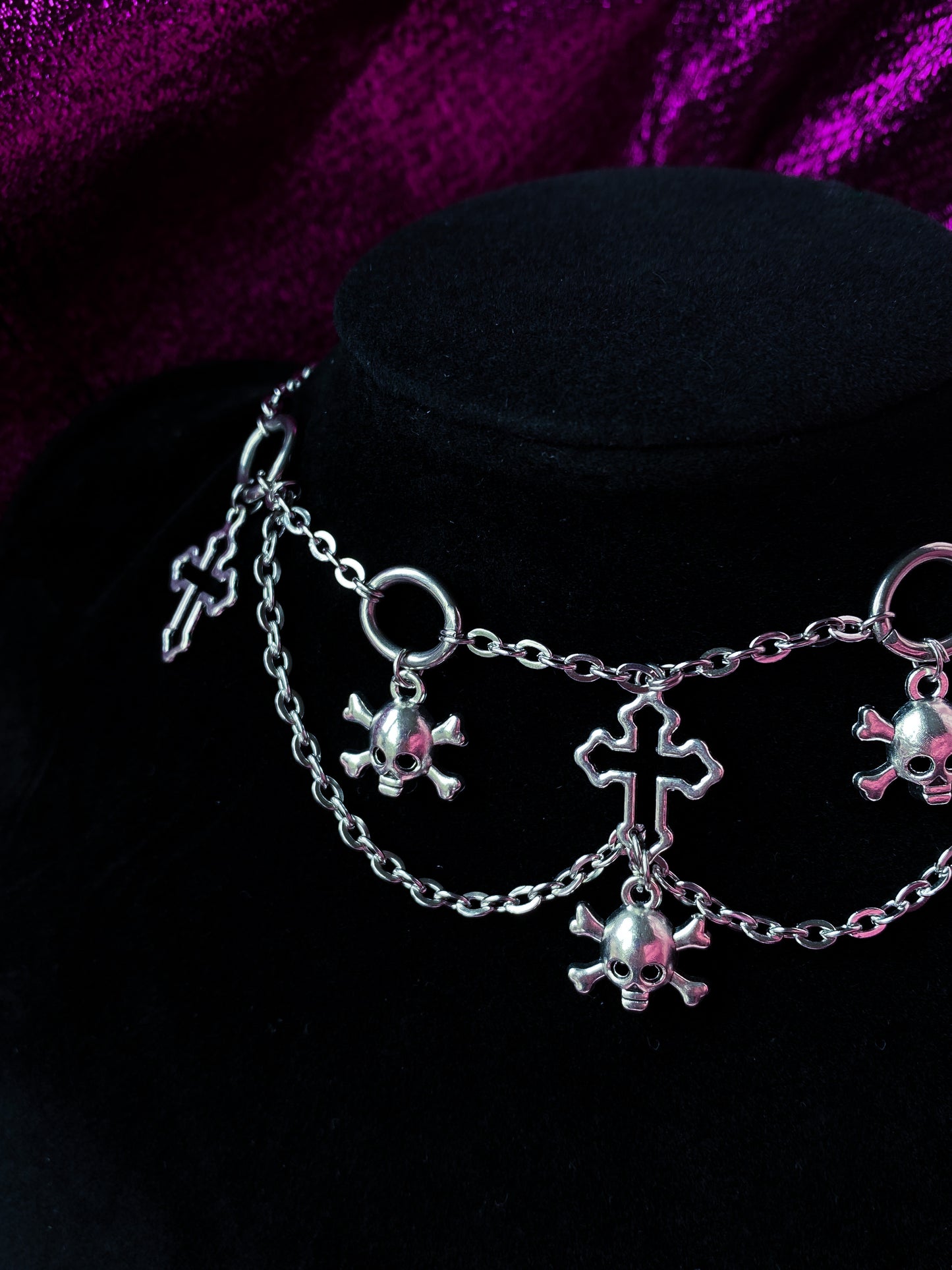Crucifix and skull gothic statement necklace, halloween chunky necklace