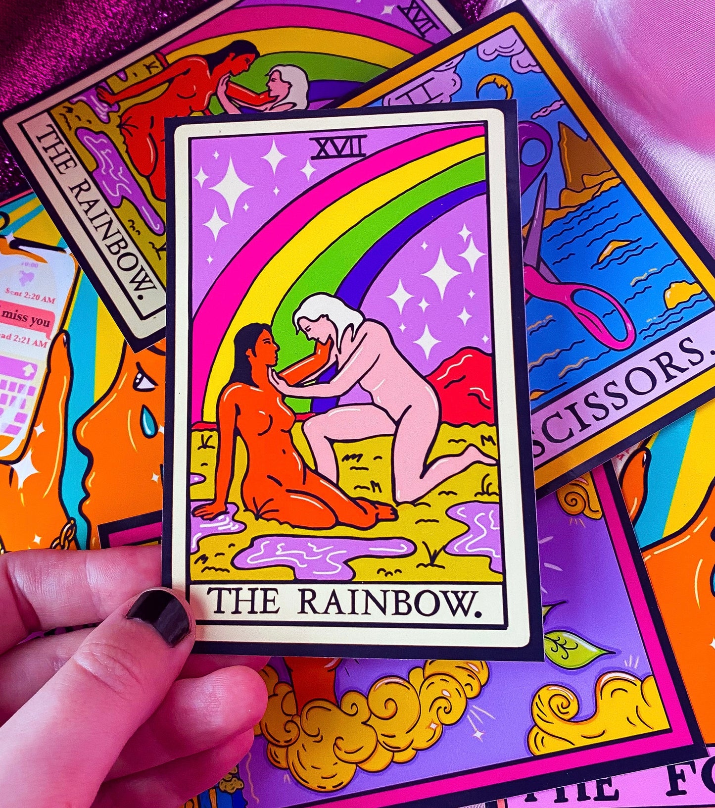 The Rainbow, sapphic lesbian pride tarot card sticker