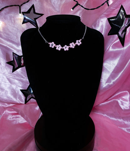 Pink Girls flower shape letter bead necklace