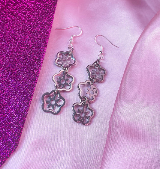 Flower stainless steel dangle earrings
