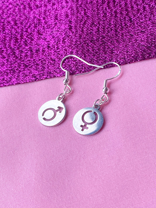 Mars and Venus symbol circle charm earrings
