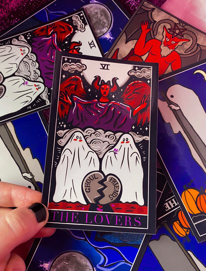 The lovers tarot card sticker, halloween sapphic sticker