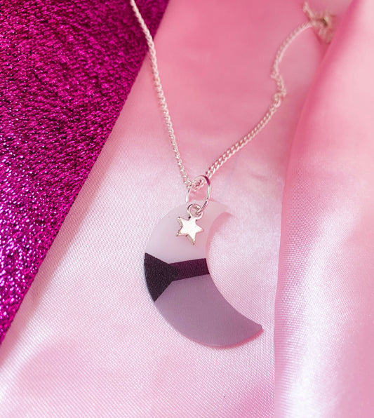 Demisexual pride flag moon necklace