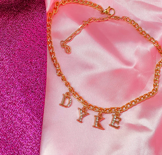 Diamanté DYKE gold colour letter charm necklace