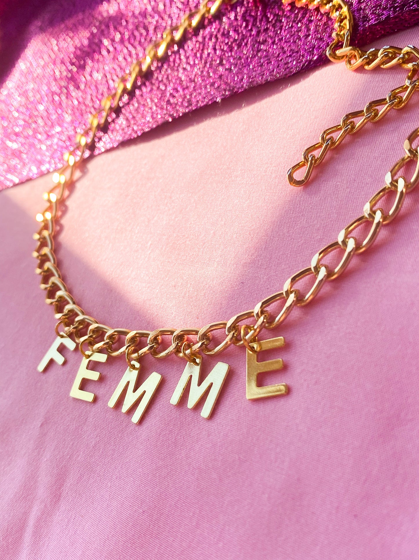 FEMME gold colour letter charm necklace