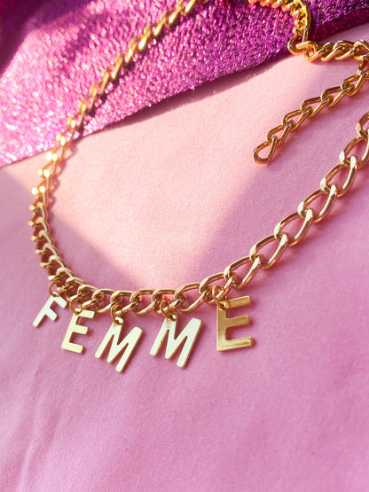 FEMME gold colour letter charm necklace