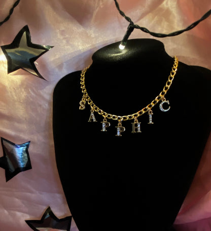 Diamanté SAPPHIC gold colour letter charm necklace