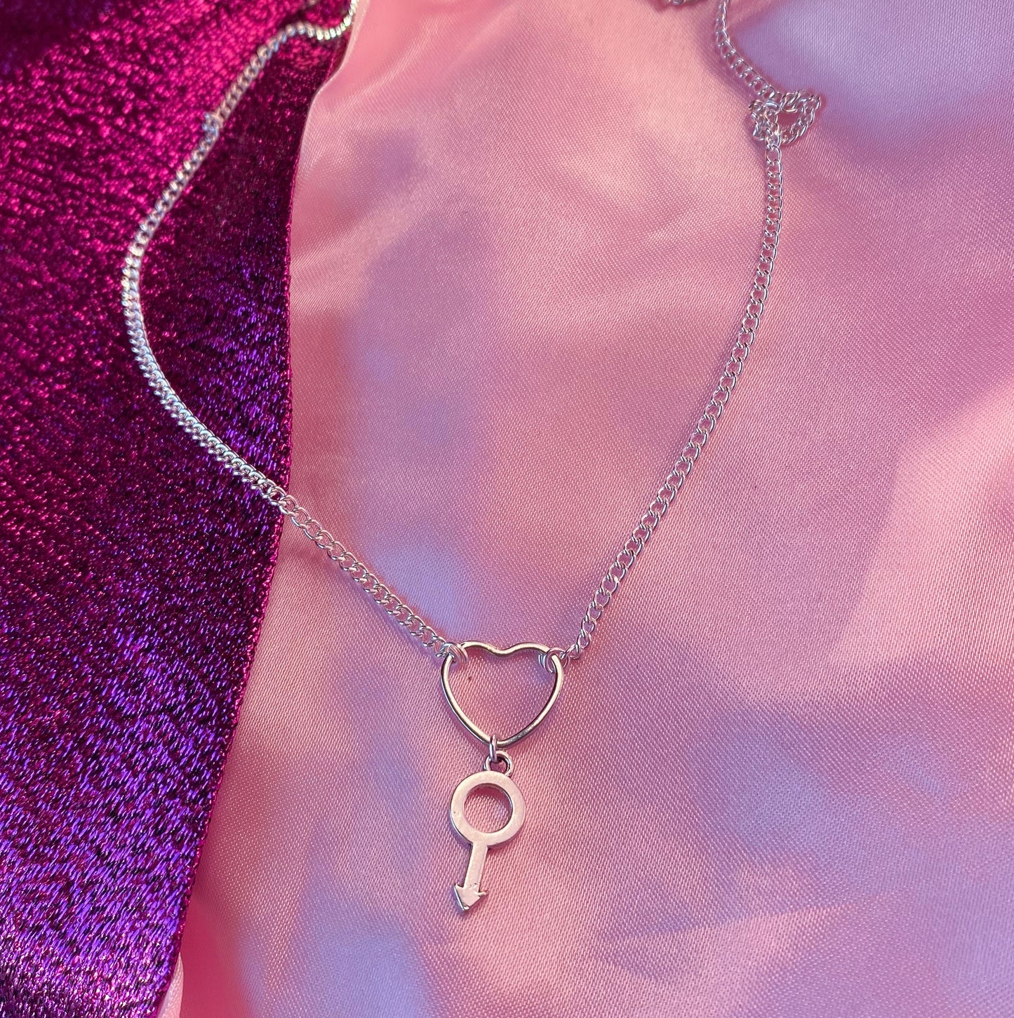 Mars symbol and love heart necklace
