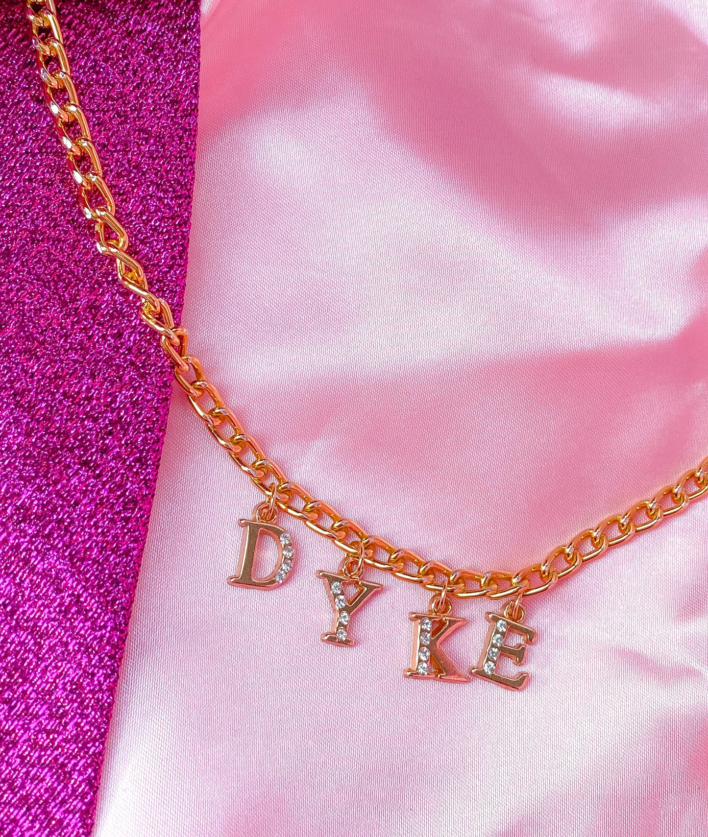 Diamanté DYKE gold colour letter charm necklace