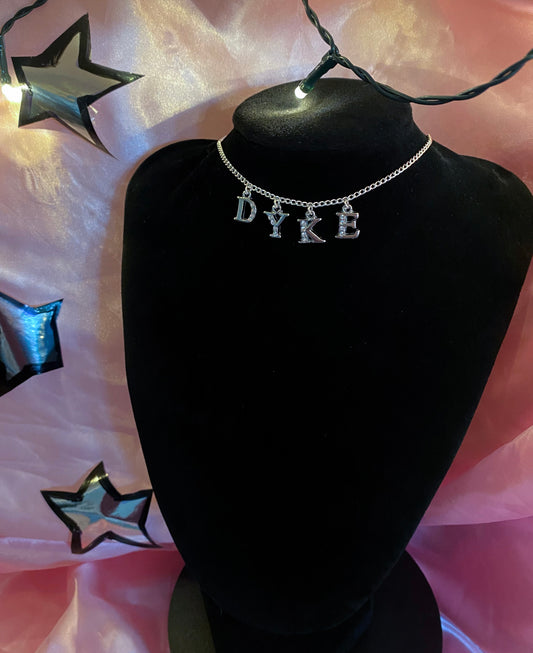 DYKE Diamanté silver colour word sparkly necklace
