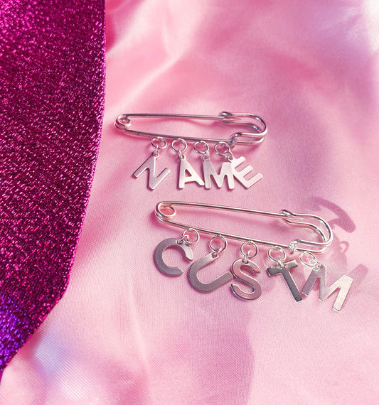 Name / word customisable letter charm word kilt pin brooch